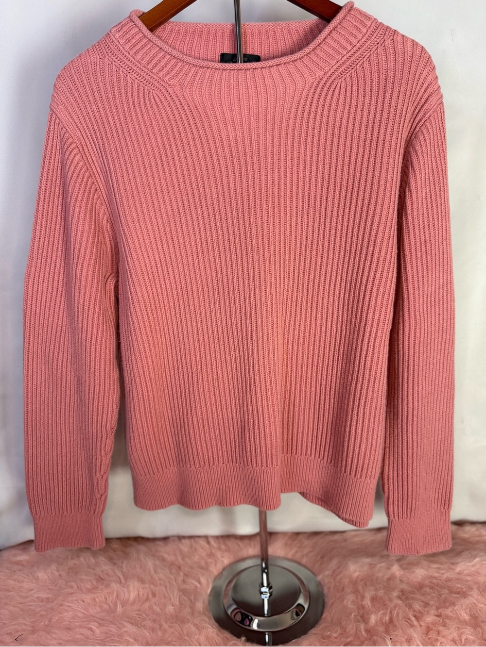 J Crew - 100% Cotton Classic Crewneck Ribbed Pink/Salmon Sweater - Size XL